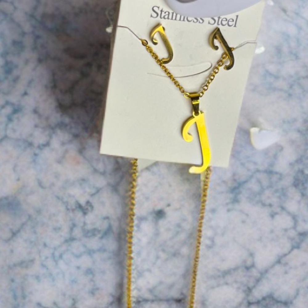 Gold Initial Necklace and Earrings Set